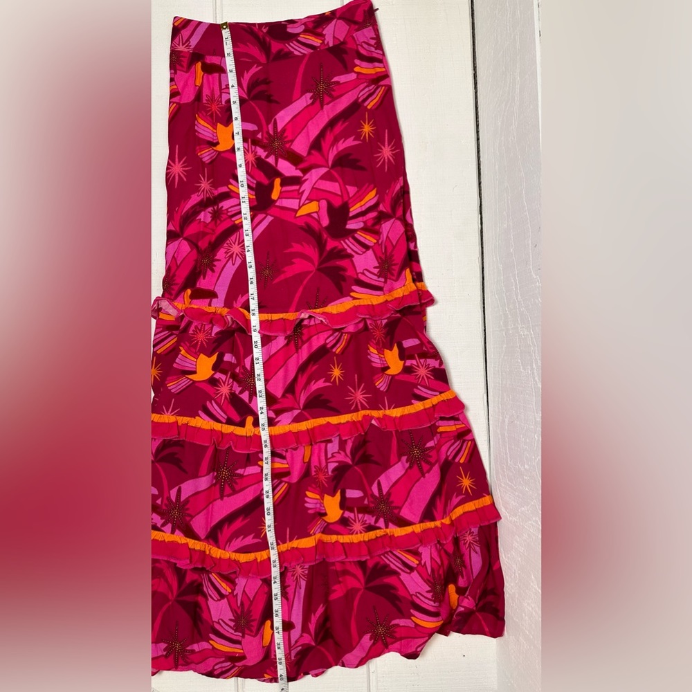Farm Rio NWT Shirred Tiered Maxi Skirt Pink Combo Sz XS Anthropologie Garden - Picture 11 of 14